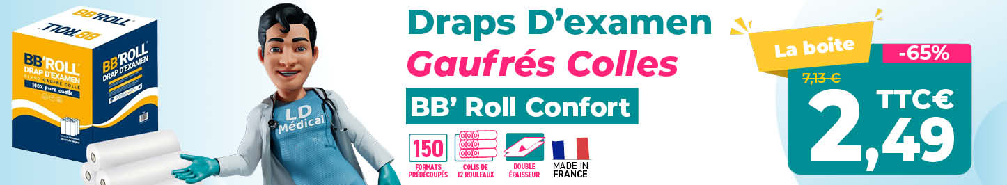 Draps d&rsquo;examen Classic&rsquo;Roll &ndash; 12 rouleaux de 135 formats pr&eacute;d&eacute;coup&eacute;s, double &eacute;paisseur, fabriqu&eacute;s en France, &agrave; partir de 3,49 &euro; TTC.